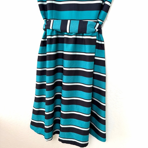 Tommy Hilfiger Teal Black Striped Midi Dress Size Medium Business Casual Preppy - Picture 8 of 12